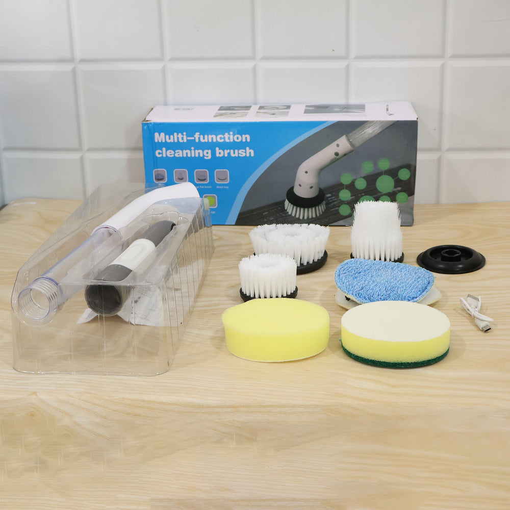 Multi Function Plastic Cleaning Brush Set With Long Handle And Attachments (1 Set)