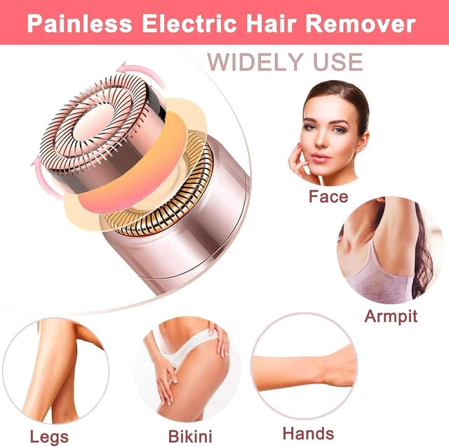 Female facial hair remover trimmer by 4485, compact and lightweight device for gentle facial hair removal.