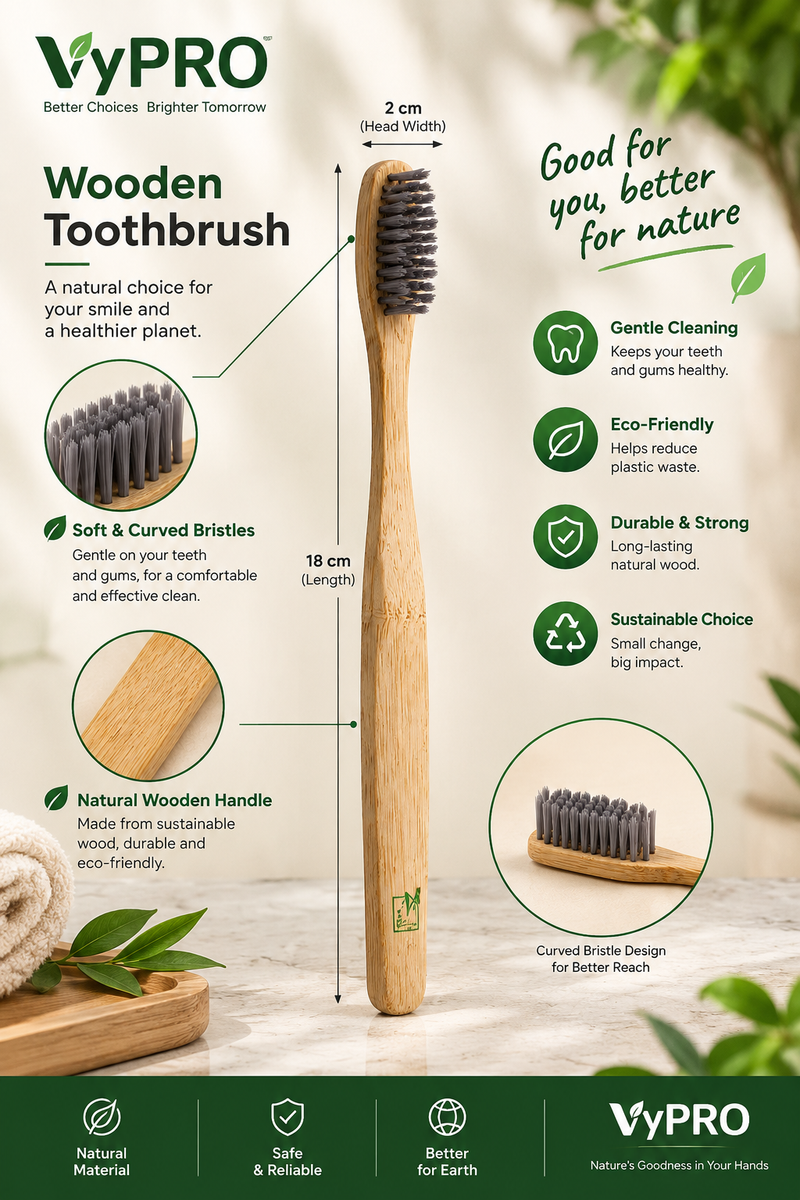 Wukusy biodegradable bamboo toothbrush with soft bristles, eco-friendly wooden handle, for gentle oral care.