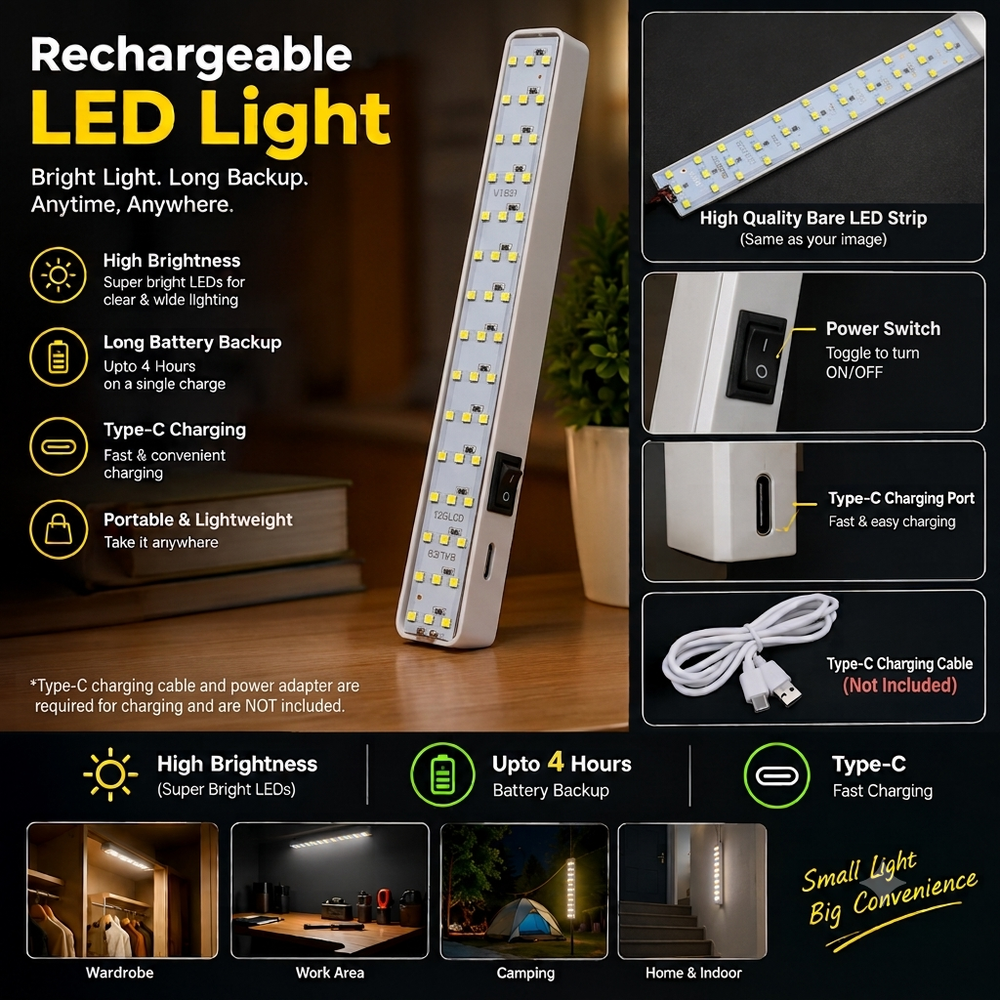 VYRO-7 rechargeable light bar with high backup capacity, featuring bright LED illumination and durable design for outdoor use
