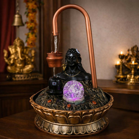 Divine Shivling Tabletop Fountain - Rotating Crystal Ball, LED Glow