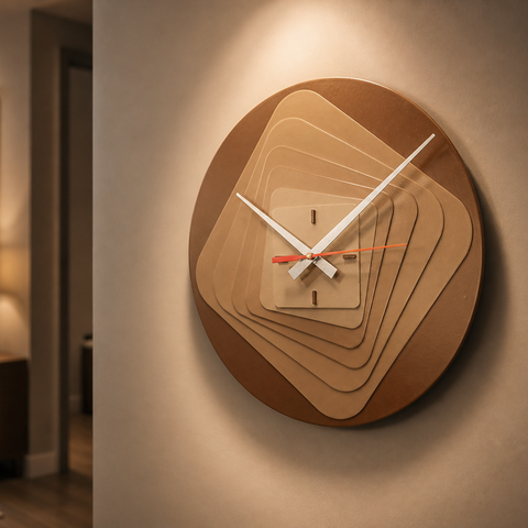 Modern wooden wall clock by VYRO-7 featuring a stylish 3D geometric design for home decor.
