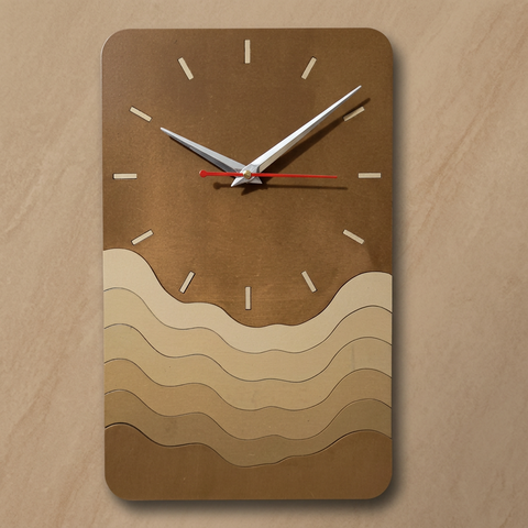 VYRO-7 modern minimalist wave wall clock with silent quartz movement, sleek design, and contemporary style for home decor.