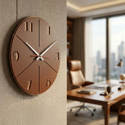 VYRO-7 modern minimalist round wall clock with a sleek, quiet design, featuring a clean face and simple hour markers.