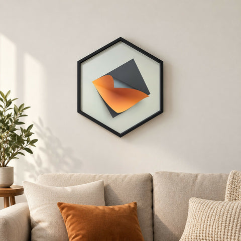 VYRO-7 hexagon wall decor frame with modern printed design, showcasing a stylish geometric art piece for contemporary interior decor.