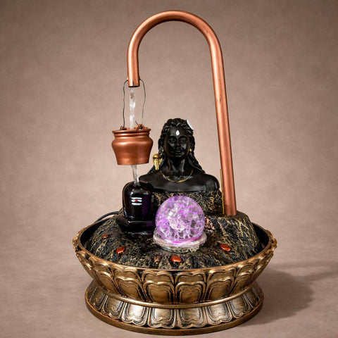Divine Shivling Tabletop Fountain - Rotating Crystal Ball, LED Glow