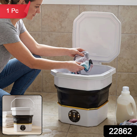 VYRO-7 mini electric folding washing machine for small clothes and travel laundry, showing compact design and control panel.