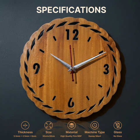 VYRO-7 Modern Orbit wooden wall clock with minimalist design, silent movement, and natural wood finish.