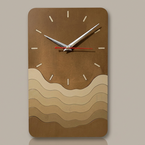 VYRO-7 modern minimalist wave wall clock with silent quartz movement, sleek design, and elegant style for contemporary interiors.