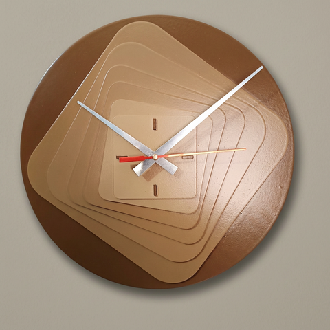 Modern wooden wall clock with a stylish 3D geometric design by VYRO-7, featuring natural wood tones and contemporary decor style.