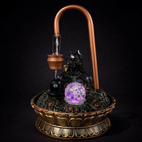Divine Shivling Tabletop Fountain - Rotating Crystal Ball, LED Glow