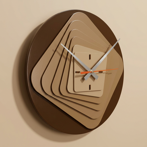 Modern wooden wall clock with geometric 3D design by VYRO-7, showcasing a stylish, contemporary home decor piece.