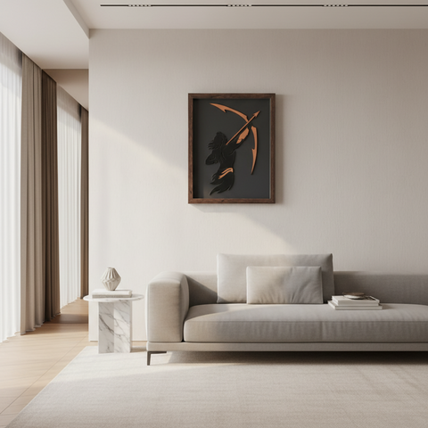 Modern minimalist Lord Ram wall art frame by VYRO-7, devotional decor with elegant design suitable for home or temple display.
