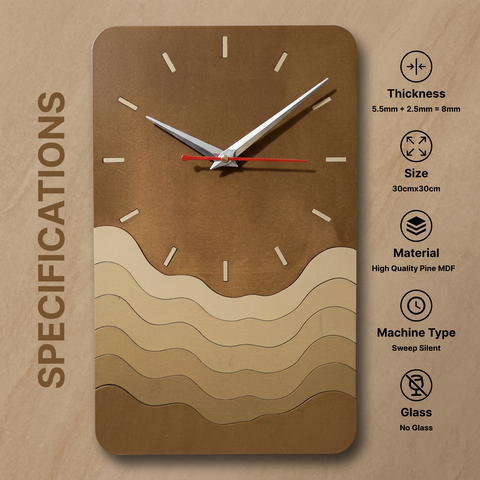 VYRO-7 modern minimalist wave wall clock with silent quartz movement, sleek design, and contemporary style on a wall.