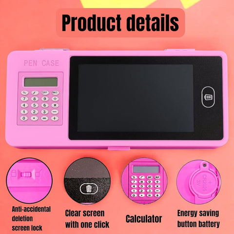 VYRO-7 LCD Writing Tablet Pencil Case with compartments for pens, pencils, and study supplies, all-in-one study organizer.