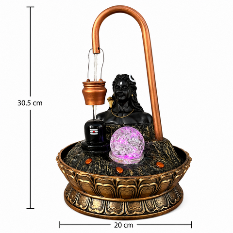 Divine Shivling Tabletop Fountain - Rotating Crystal Ball, LED Glow