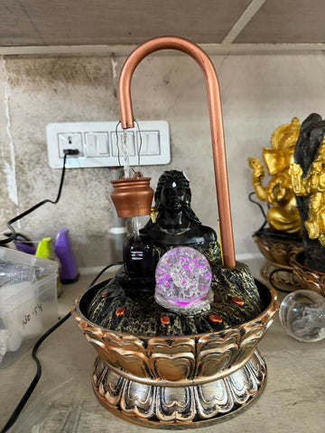 Divine Shivling Tabletop Fountain - Rotating Crystal Ball, LED Glow
