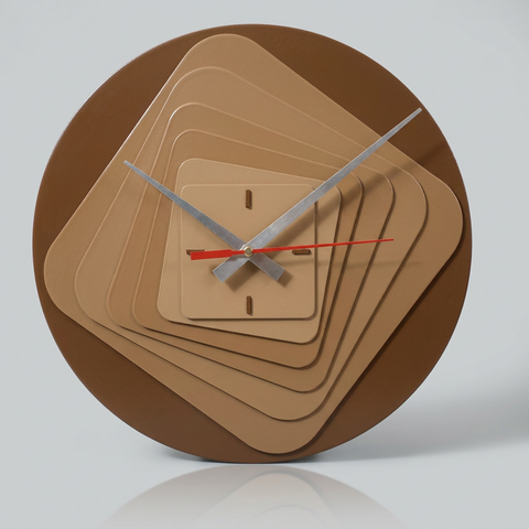 Modern wooden wall clock with a stylish 3D geometric design, featuring natural wood tones, by VYRO-7.