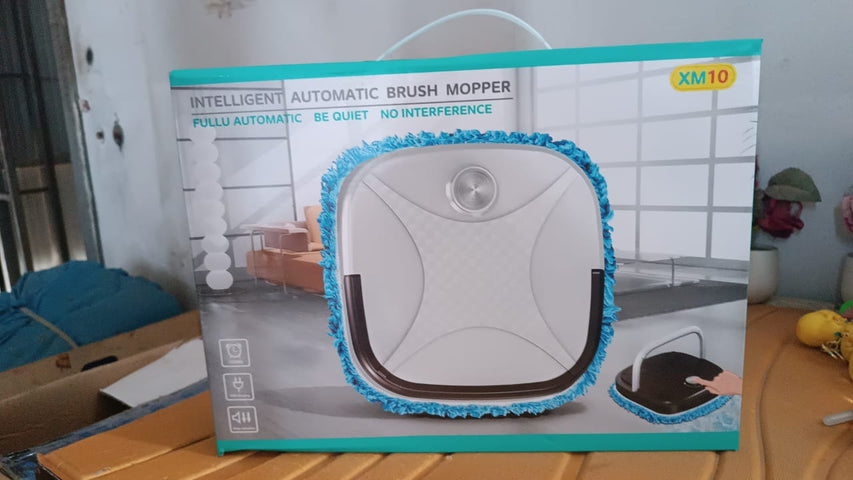 VYRO-7 smart floor cleaning robot with USB recharge, showing dry and wet mop attachments on a clean floor
