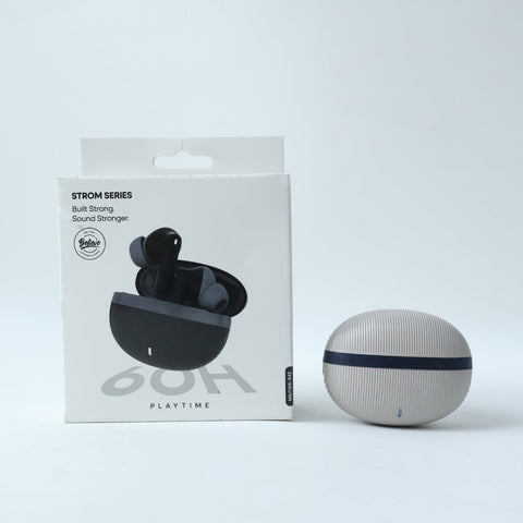 VYRO-7 wireless Bluetooth earbuds with sleek design, showcasing superior stereo bass and charging case for 36 hours of playtime.