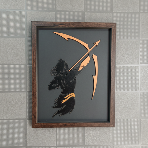 Modern minimalist Lord Ram wall art frame by VYRO-7, devotional decor with clean lines and spiritual design on a white background.
