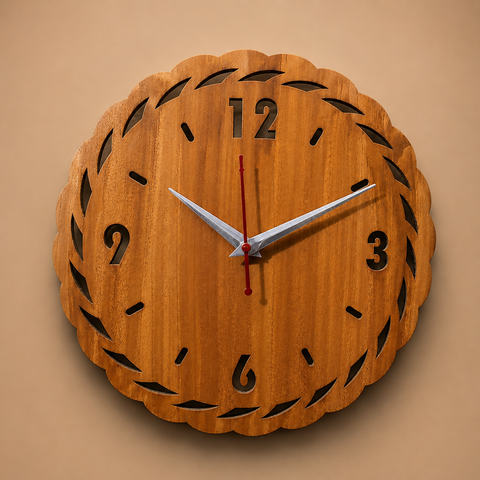 VYRO-7 Modern Orbit wooden wall clock with minimalist design and silent movement, showcasing a sleek, circular wooden face.