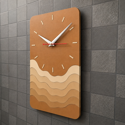 VYRO-7 Modern minimalist wave wall clock with silent quartz movement, featuring a sleek, elegant design for contemporary home decor.